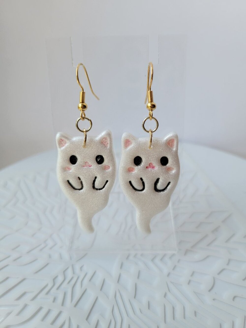 Handmade Ghost Cat Polymer Clay Earrings